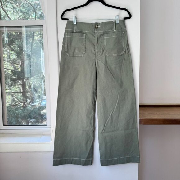 New Anthropologie The Colette Linen Crop Wide Leg Pants Maeve Magic Green 27 - Picture 2 of 8